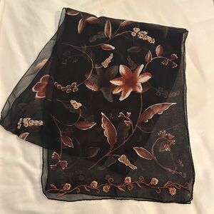 Floral Embroidered Sheer Scarf